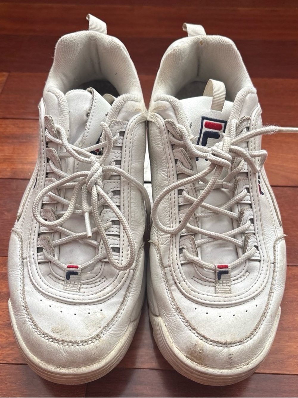 Fila White Leather Men's Low-Top Sneakers with Navy & Red Logo
